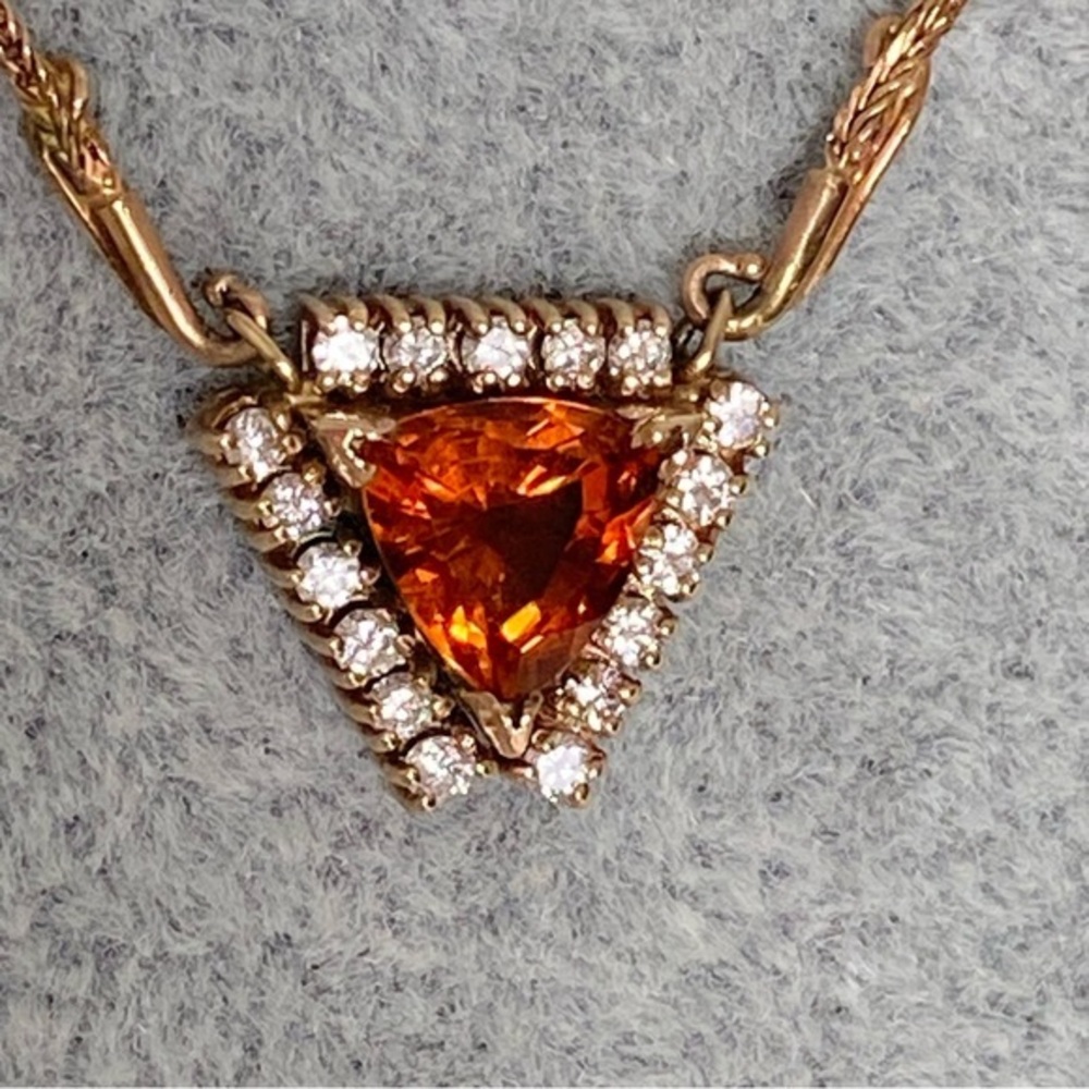 Vintage 14k yellow gold diamond citrine contemporary modern pendant neck…
